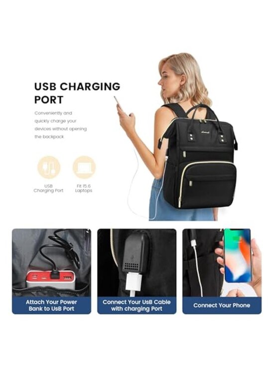 Laptop Backpack Women 15.6 Inch USB Charging 40oz Tumbler Holder Waterproof